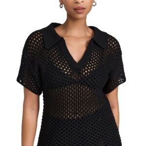 083T  DKNY Black Knit Crochet Top NWT